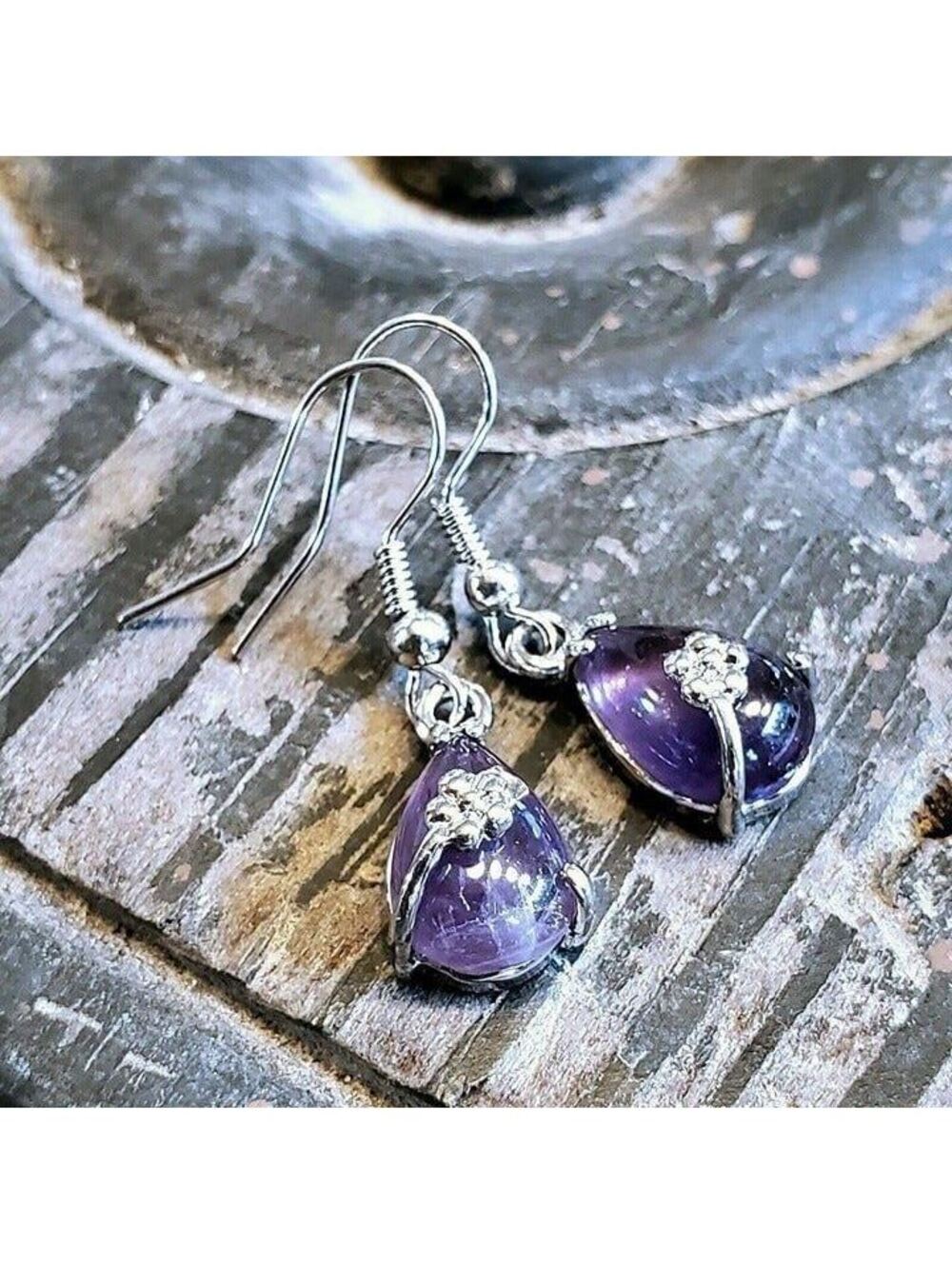 Little Teardrop Amethyst Gemstone Platinum Plated Earrings